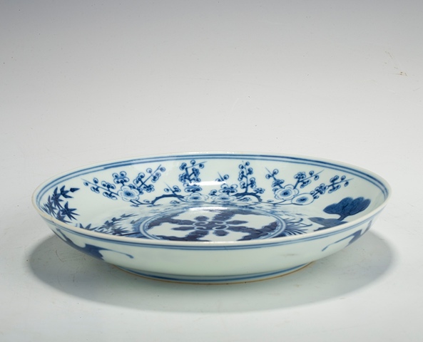 古玩陶瓷清光緒 青花歲寒三友盤(pán)真品鑒賞圖
