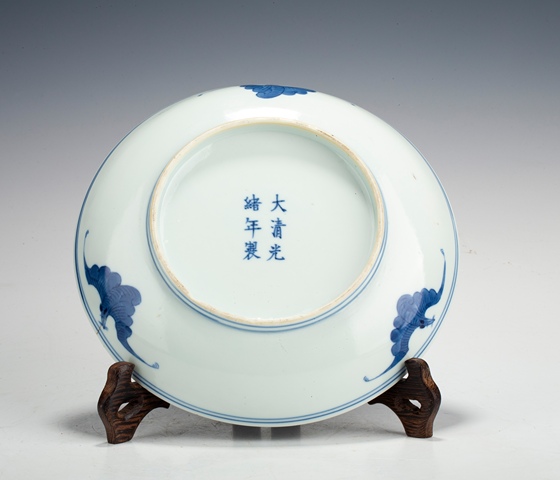 古玩陶瓷清光緒 青花歲寒三友盤(pán)真品鑒賞圖