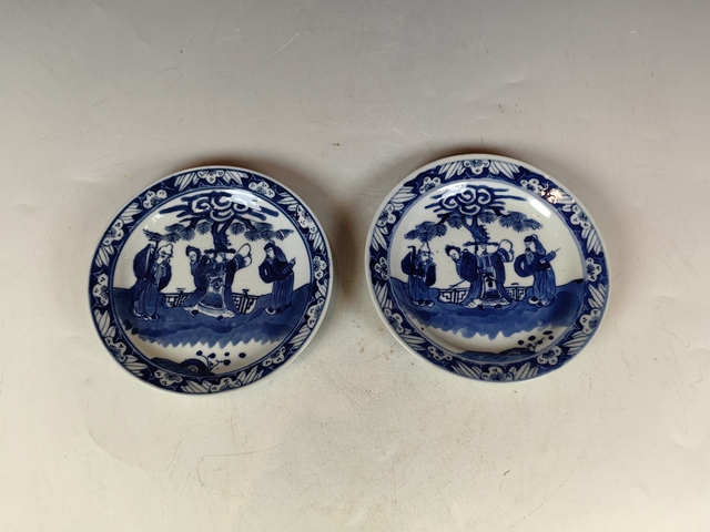 古玩陶瓷清晚三星賀壽人物紋青花盤一對真品鑒賞圖