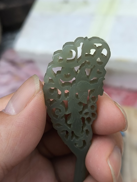 古玩玉器和田玉雕“鳳首發(fā)簪”真品鑒賞圖
