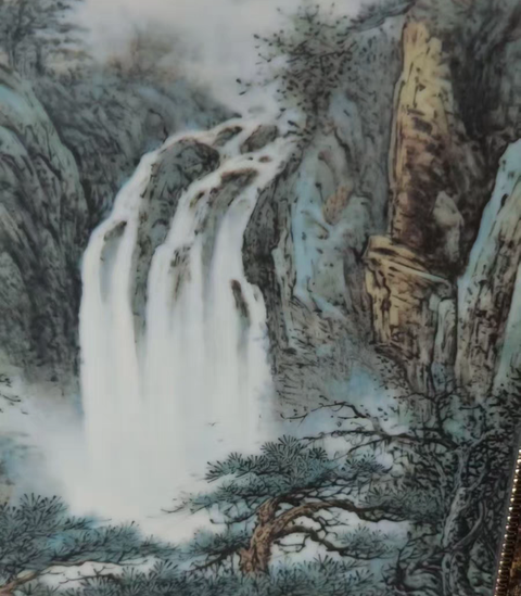 古玩陶瓷粉彩山水人物瓷板,模糊,偏老真品鑒賞圖