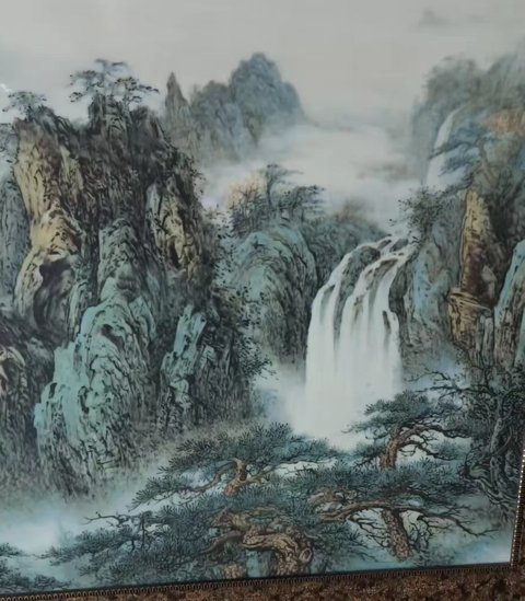 古玩陶瓷粉彩山水人物瓷板,模糊,偏老真品鑒賞圖