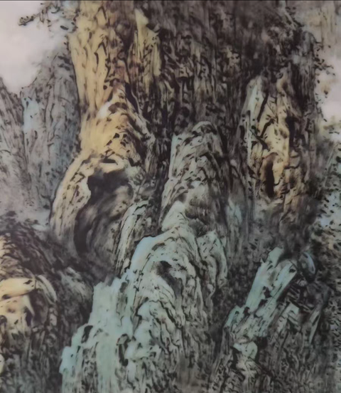 古玩陶瓷粉彩山水人物瓷板,模糊,偏老真品鑒賞圖