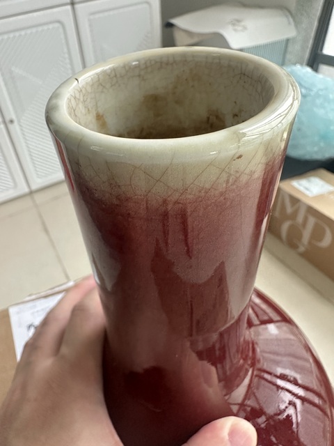 古玩陶瓷民國 郎窯紅釉天球瓶真品鑒賞圖