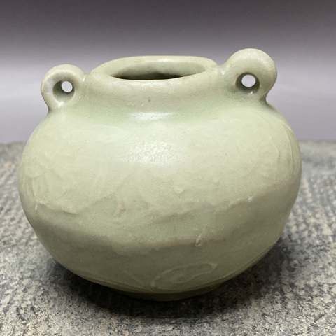 古玩陶瓷元·暗刻紋龍泉青釉雙系水盂拍賣,當前價格869元