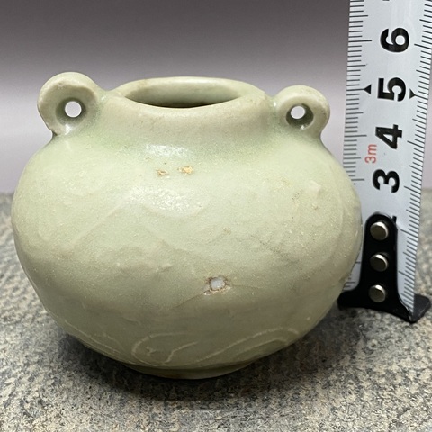 古玩陶瓷元·暗刻紋龍泉青釉雙系水盂拍賣,當前價格869元