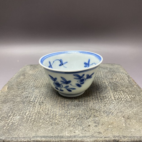 古玩陶瓷清康熙青花花卉紋青花杯拍賣，當前價格1260元
