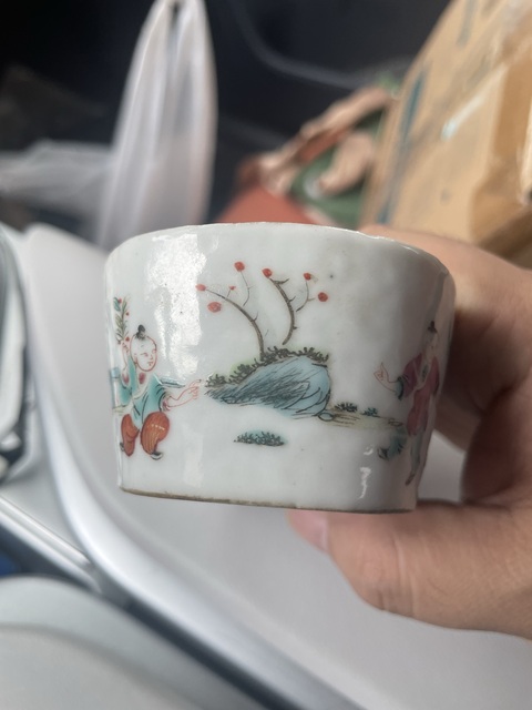 古玩陶瓷人物紋粉彩刨花缸真品鑒賞圖