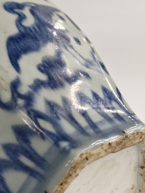 古玩陶瓷萬歷鶴紋青花罐真品鑒賞圖