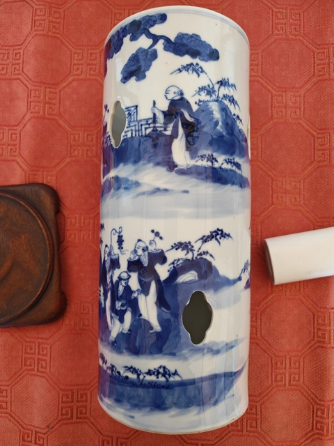 古玩陶瓷清光緒 青花人物紋帽筒真品鑒賞圖
