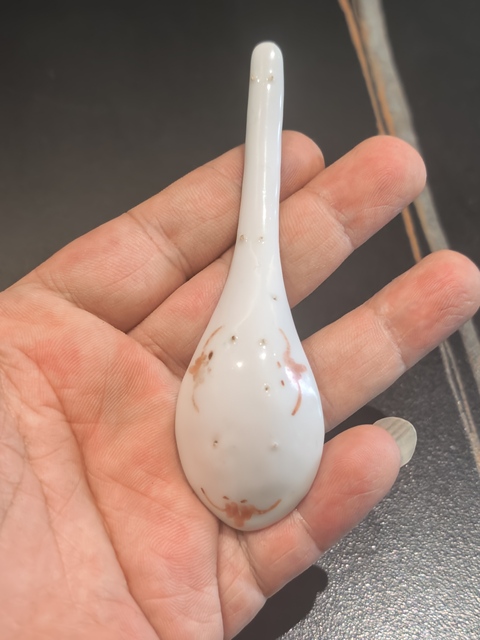 古玩陶瓷粉彩花卉紋調羹真品鑒賞圖