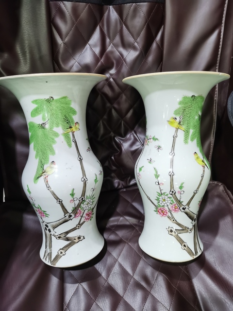 古玩陶瓷花鳥紋粉彩花觚真品鑒賞圖