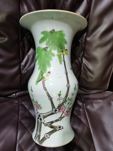 古玩陶瓷花鳥紋粉彩花觚真品鑒賞圖