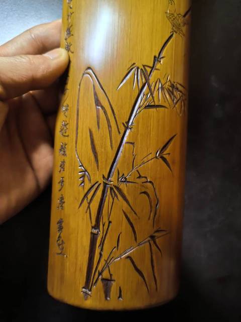 古玩雜項竹雕刻竹筆閣真品鑒賞圖