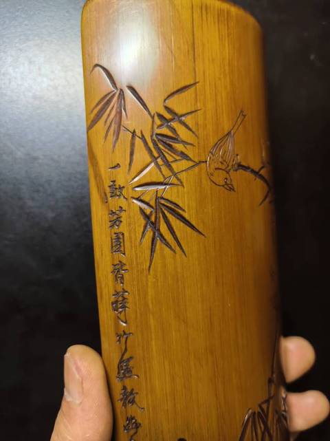古玩雜項竹雕刻竹筆閣真品鑒賞圖