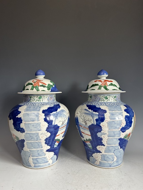 古玩陶瓷清晚·五彩人物將軍罐真品鑒賞圖