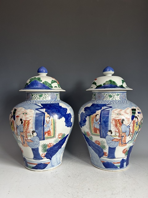 古玩陶瓷清晚·五彩人物將軍罐真品鑒賞圖