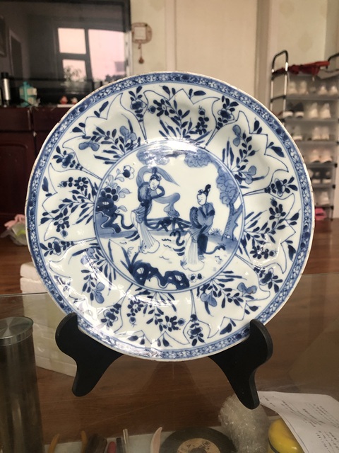 古玩陶瓷青花二喬圖花口盤拍賣,當前價格3300元