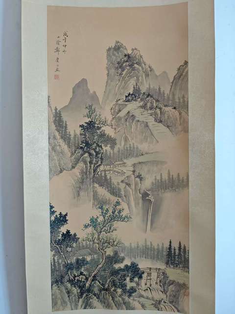 古玩字畫清末民初山陰鄭慶 絹本淺降山水 手工原裱立軸拍賣，當前價格3988元