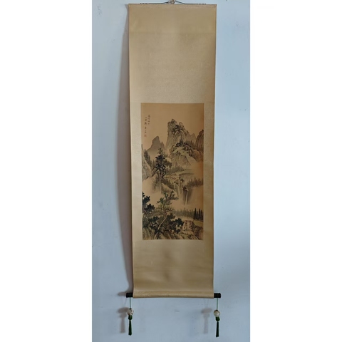 古玩字畫清末民初山陰鄭慶 絹本淺降山水 手工原裱立軸拍賣，當前價格3988元