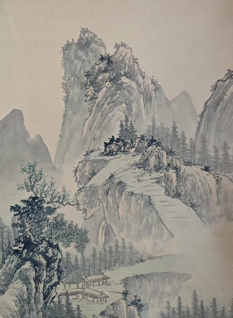 古玩字畫清末民初山陰鄭慶 絹本淺降山水 手工原裱立軸拍賣，當前價格3988元
