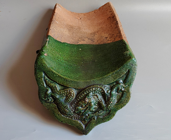 古玩陶瓷綠釉龍紋瓦當(dāng)真品鑒賞圖