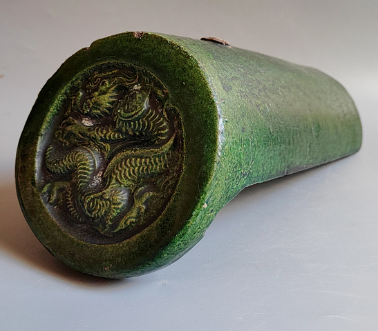 古玩陶瓷綠釉龍紋瓦當真品鑒賞圖