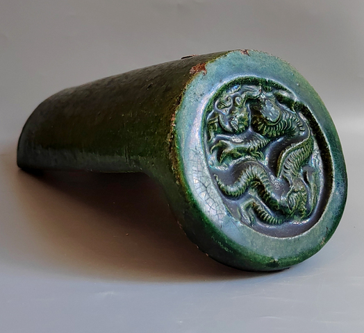 古玩陶瓷綠釉龍紋瓦當真品鑒賞圖