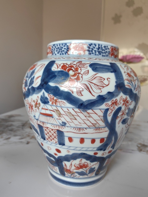 古玩陶瓷青花礬紅描金山水紋罐（日本瓷）真品鑒賞圖
