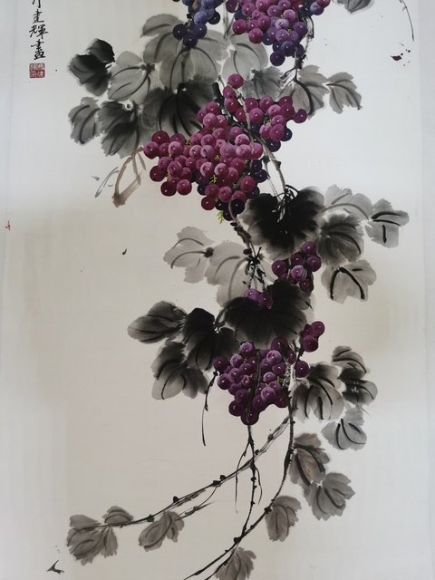 古玩字畫河北美協(xié)會員河北省文化發(fā)展促進(jìn)會副會長馮建輝葡萄圖拍賣，當(dāng)前價格699元