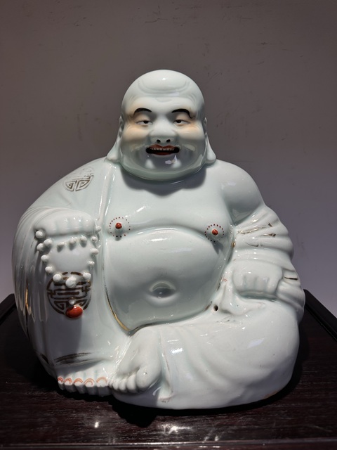 古玩陶瓷白釉彌勒笑佛真品鑒賞圖