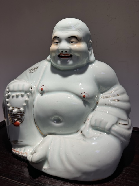 古玩陶瓷白釉彌勒笑佛真品鑒賞圖
