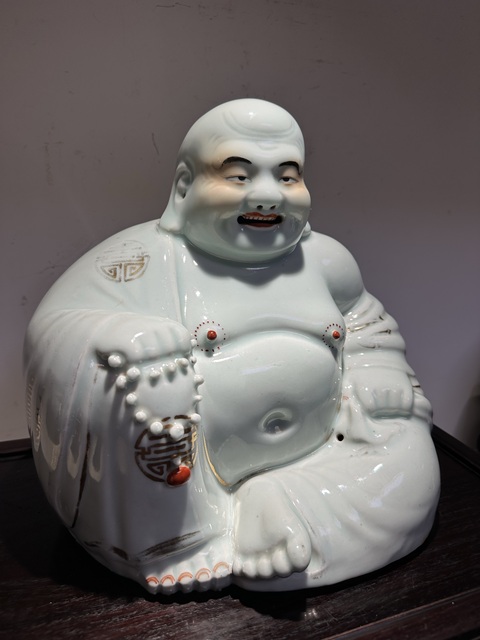 古玩陶瓷白釉彌勒笑佛真品鑒賞圖