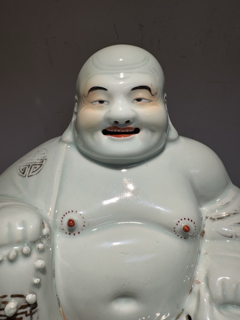 古玩陶瓷白釉彌勒笑佛真品鑒賞圖