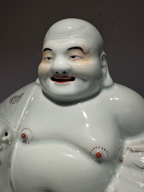 古玩陶瓷白釉彌勒笑佛真品鑒賞圖