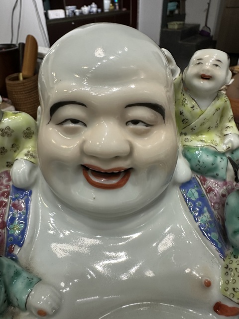 古玩陶瓷胭脂粉彩花卉五子笑佛真品鑒賞圖