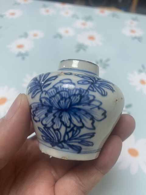 古玩陶瓷晚明青花鐵線描蓋罐真品鑒賞圖