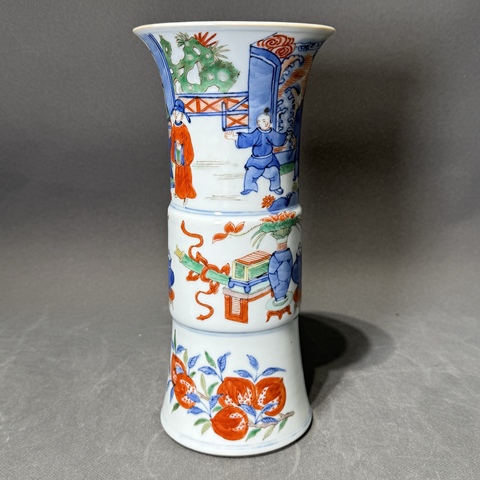 古玩陶瓷清光緒青花五彩人物故事紋花觚拍賣,當前價格12000元
