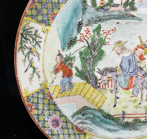 古玩陶瓷山水人物紋廣彩盤真品鑒賞圖