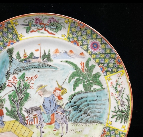 古玩陶瓷山水人物紋廣彩盤真品鑒賞圖
