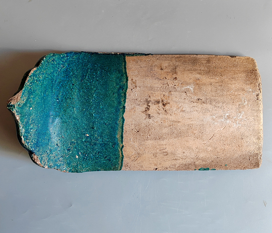 古玩陶瓷孔雀藍(lán)釉龍紋瓦當(dāng)真品鑒賞圖