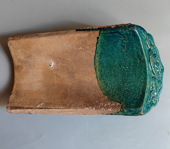 古玩陶瓷孔雀藍(lán)釉龍紋瓦當(dāng)真品鑒賞圖