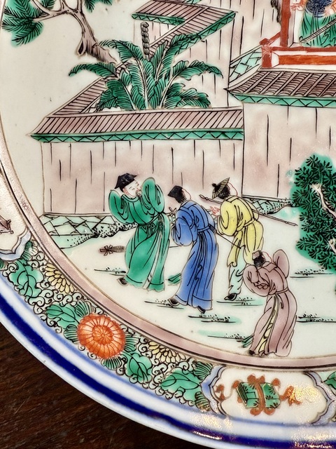 古玩陶瓷人物紋五彩盤真品鑒賞圖