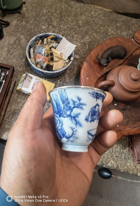 古玩陶瓷人物紋青花杯真品鑒賞圖