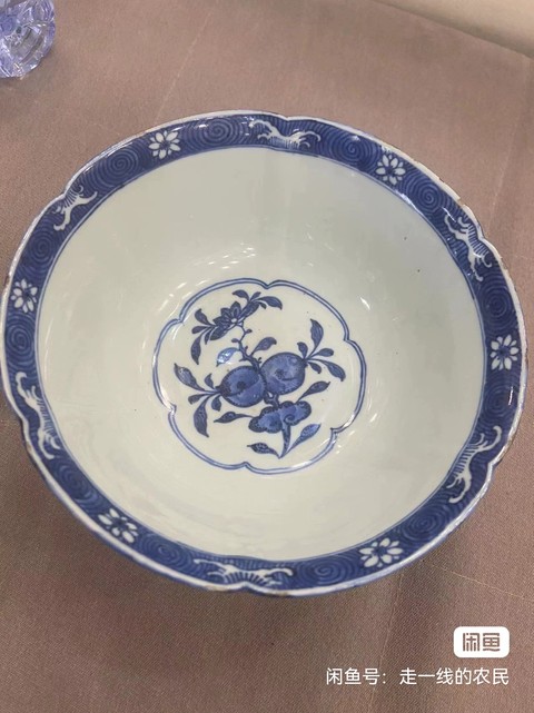 古玩陶瓷福壽三多紋青花高足碗真品鑒賞圖