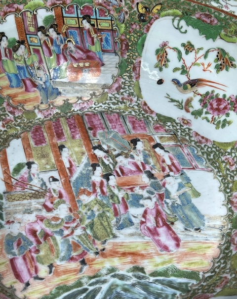 古玩陶瓷人物花鳥蝶紋廣彩凈手盆真品鑒賞圖