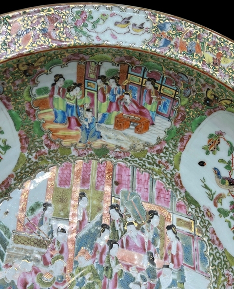 古玩陶瓷人物花鳥蝶紋廣彩凈手盆真品鑒賞圖