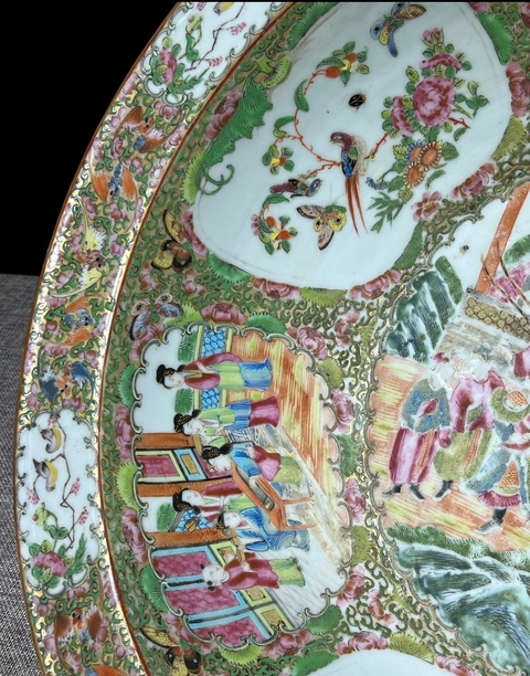 古玩陶瓷人物花鳥蝶紋廣彩凈手盆真品鑒賞圖