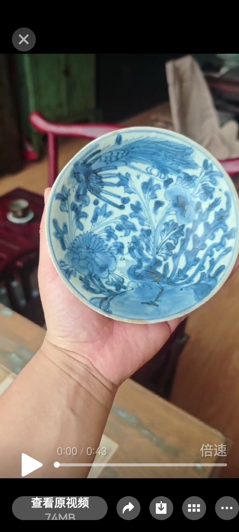 古玩陶瓷鳳紋青花盤真品鑒賞圖