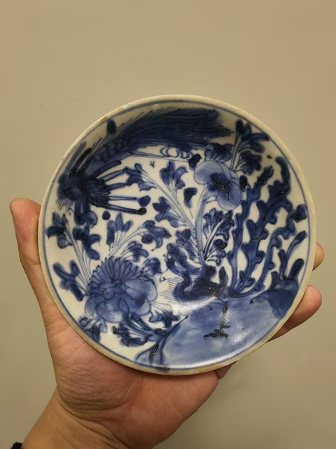 古玩陶瓷鳳紋青花盤真品鑒賞圖